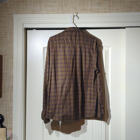 Stitch Note Brown Navy Plaid 100% Egyptian Cotton Button Up Casual Shirt Sz M - Picture 3 of 9